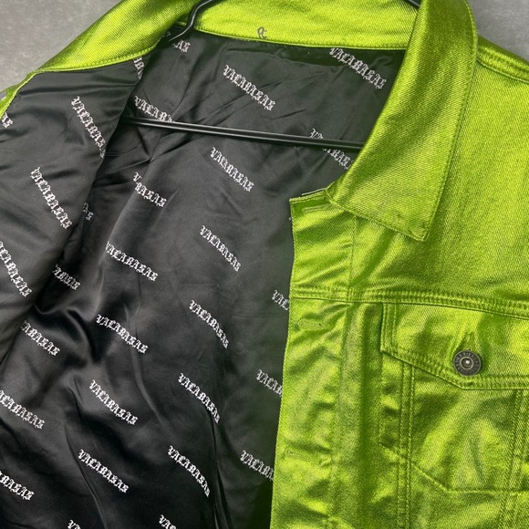 Valabasas Da Vinci Mens Metallic Denim Jacket Lime Green Neon Streetwear Size M - Picture 12 of 16